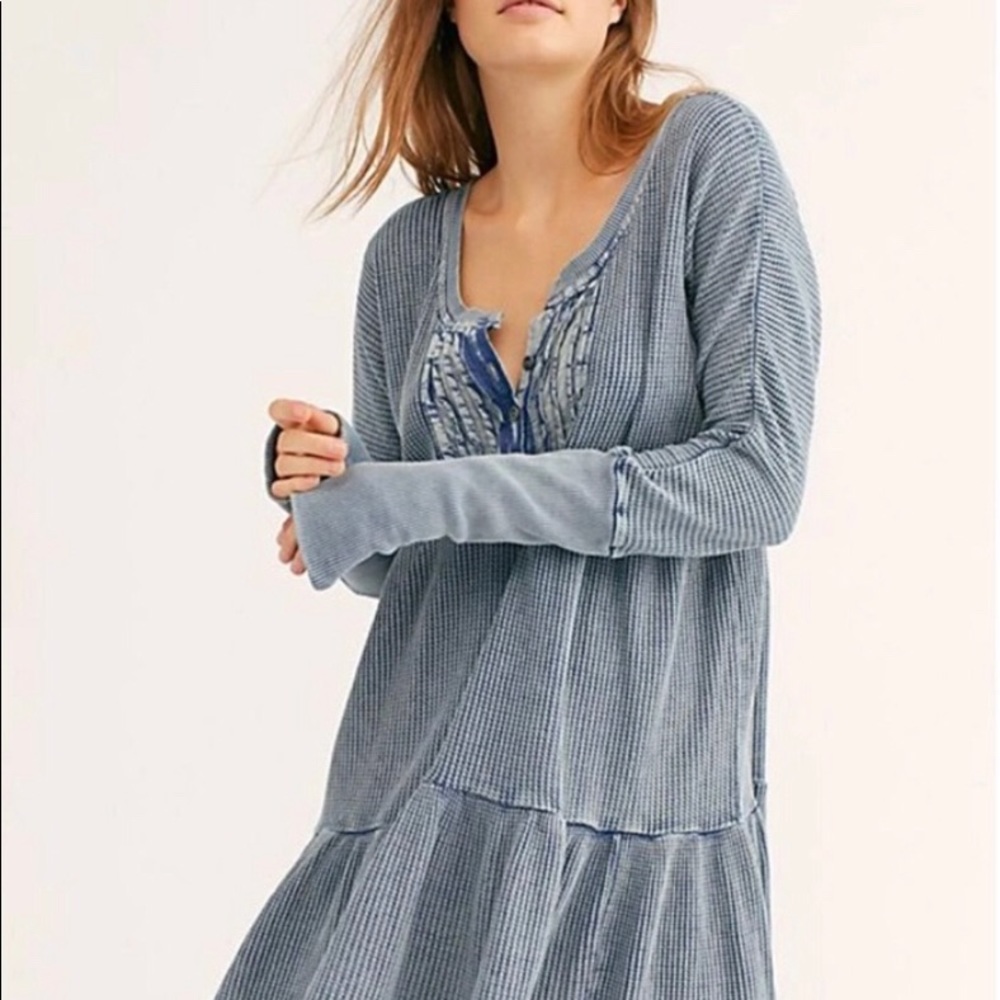 Free People Jolene Blue Distressed Tunic Dress